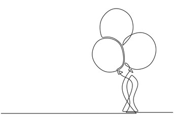 Wall Mural - Single Line Drawing of a Balloon - Festive Gift Concept for Holiday Celebrations.