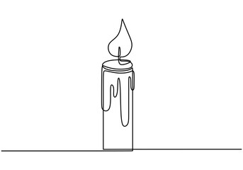 Wall Mural - Single Line Drawing of Candle Light - Minimalist Vector Art on White Background.