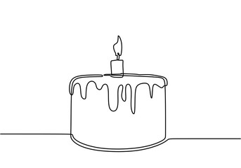 Wall Mural - Single Line Drawing of a Birthday Cake with Candle - Festive Gift Concept Vector Illustration.