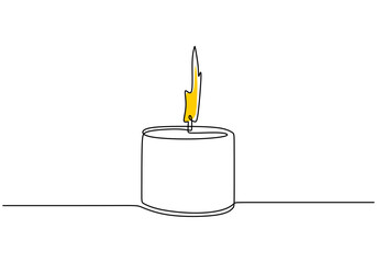 Wall Mural - Continuous Line Drawing of a Candle - Vector Art Isolated on White Background.