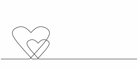 Wall Mural - Continuous Line Drawing of Hearts - Simple Valentine’s Day Couple Illustration.