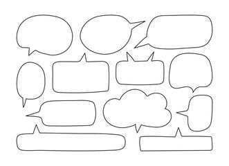 Poster - Hand drawn outline Speech bubbles with editable stroke. Doodle Speak empty cloud or frame text. Blank line textbox.
