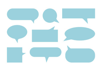 Poster - Blue Speech bubbles set. Speak blank text box, chatting place, message frame. Empty vector cloud in flat style.