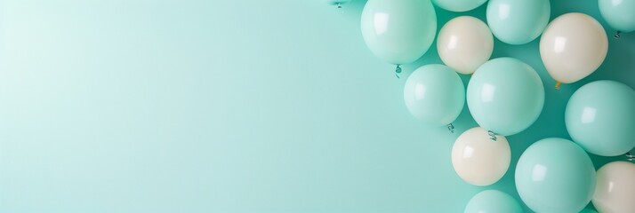 Aufkleber - Playful Teal Balloons on Pastel Background Minimalistic and Monochrome Composition with Ample Copy Space, Morning Calm