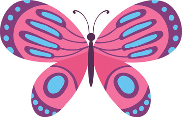 Poster - Cute butterfly. Decorative spring butterfly colorful wings. Monarch, moth and dragonfly. Tropical beautiful floral insect flat vector icon. Spring monarch and butterfly, insect animal illustration