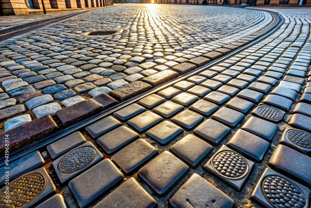 Urban Cobblestone Fusion: Edgy, industrial-inspired fusion of cobblestones and seamless metal, creating a raw, metropolitan aesthetic.