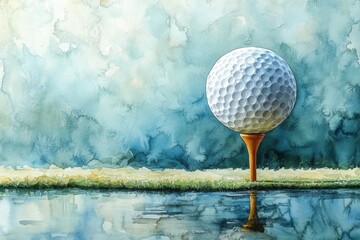 Canvas Print - Watercolor Golf Ball on Tee with Elegant Brushstrokes