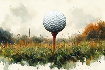 Wall Mural - Watercolor Golf Ball on Tee with Elegant Brushstrokes