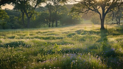 Wall Mural - Sunrise Over a Field of Wildflowers