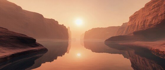 A beautiful sunset over a river with mountains in the background