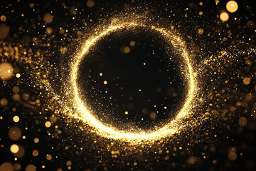 Wall Mural - golden glitter circle on black