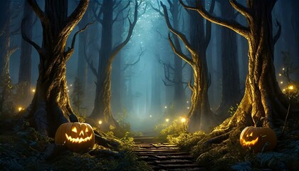 Wall Mural - halloween background with pumpkin