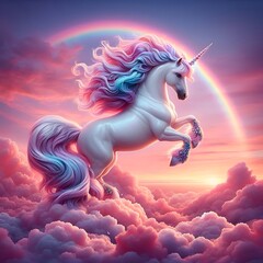 Cute colorful magical dreamland view of Unicorn