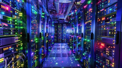 Sticker - Server Room with Colorful Lights