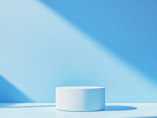 Aufkleber - Minimalist Light Blue Mockup Cylindrical Podium in Monochromatic Softly Lit Modern Backdrop for Product Display or Design Showcase