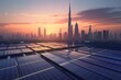 © YURIMA - Dubais commitment to sustainable growth is evident in its skyline at sunrise where solar panels demonstrate innovation and ecofriendly practices, paving the way for a green energy future