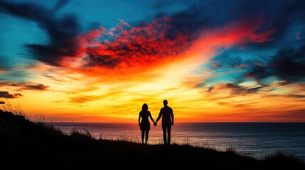 Poster - Silhouettes of Love Against a Vibrant Sunset