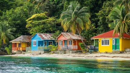 Wall Mural - Bright, traditional Caribbean beach houses