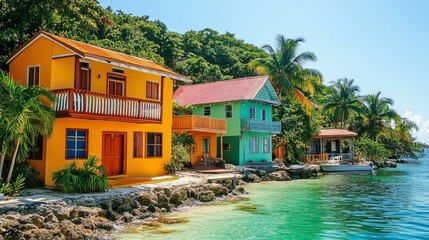 Wall Mural - Bright, traditional Caribbean beach houses