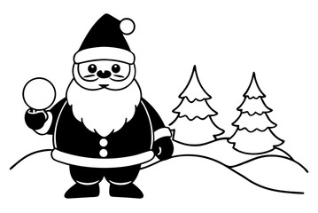 Wall Mural - Santa Claus Winter Wonderland Line Art Vector