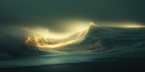 Sticker - Golden light on dark sea waves.