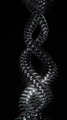 Poster - Abstract 3d vertical social media story format snake shape dragon skin DNA reptile scales animation loop metallic chrome illusion black magical 4K 30 fps trendy wallpaper backdrop