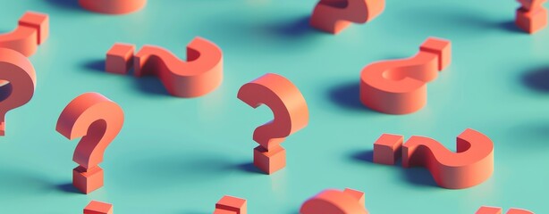 Poster - 3d isometric orange question marks on teal background - minimalist design for modern visual aestheti