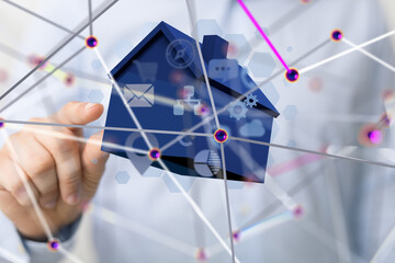 Poster - house. data Big data visualization background.Abstract technology - 3d