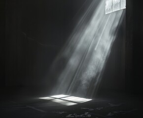 Poster - Dramatic Lighting Effect in a Minimalistic Black Room, Creating a High-Contrast Visual Experience of Light and Shadow Play
