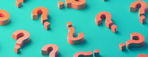Aufkleber - minimalist 3d isometric composition of orange question marks on a teal background with simple design