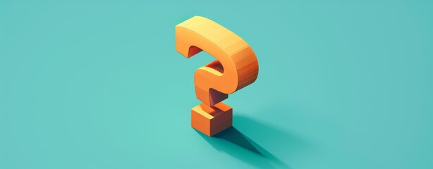 Poster - minimalist 3d isometric composition of orange question marks on a teal background with simple design