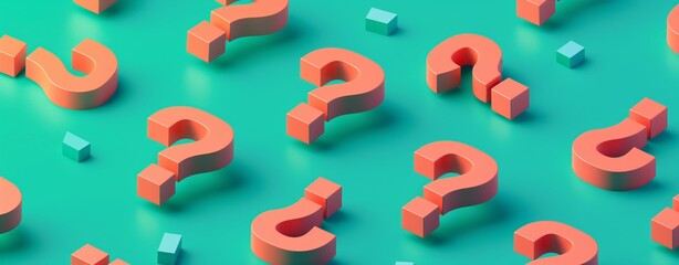 Aufkleber - minimalist 3d isometric composition of orange question marks on a teal background with simple design