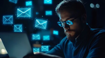 Inbox Review: Man Engaged with Email Messages, Perfect for Marketing and Newsletters