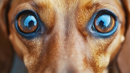 Closeup portrait of a curious and attentive Dachshund puppy gazing with big expressive eyes showing the dog s friendly alert and inquisitive nature