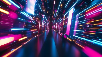 Wall Mural - A dynamic background featuring vibrant neon lights and glowing effects, ideal for tech-themed designs, nightlife promotions, and energetic visuals.