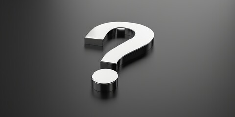 Poster - Simple background featuring a shiny aluminum or stainless steel question mark, with a smooth, polished surface that evokes curiosity and contemplation.