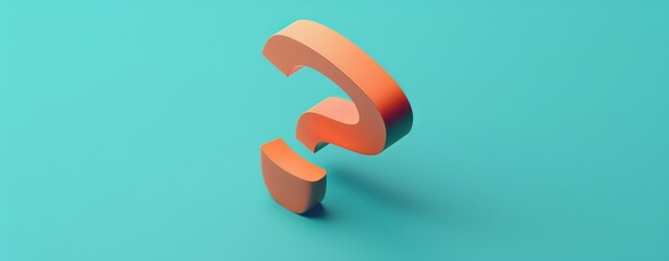 Poster - 3d isometric orange question marks on a teal background, designed in a minimalistic style, highlight