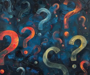 Poster - Abstract question marks in a minimalist style, featuring a clean design and modern aesthetic with a soft color palette.