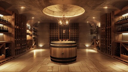 Stunning and Elegant Image of a Beautiful Wine Cellar Captured in Raw Style, Perfect for Connoisseurs and Wine Enthusiasts