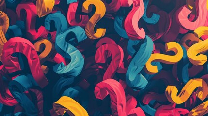 Poster - Anthropomorphic Question Marks as Background Slide for Presentations, Rendered in 16:9 Aspect Ratio for Professional and Creative Use
