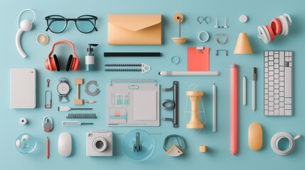 Poster - Illustration of Knolling Items Sheet with Transparent Background for PowerPoint Decoration on AI in Teaching