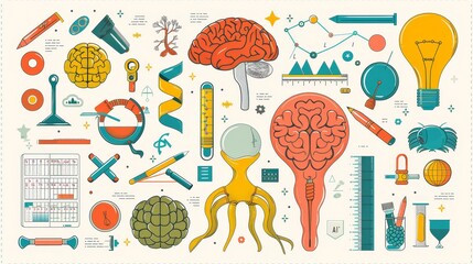 Poster - knolling items sheet with transparent background for powerpoint decoration on ai in teaching, render