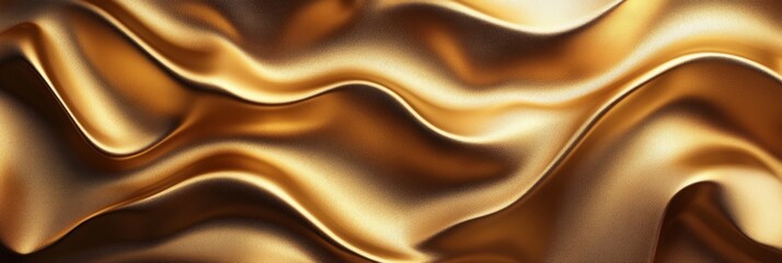 Wall Mural - A luxurious and abstract 3D background featuring soft, shimmering waves of golden fabric. This image evokes concepts of wealth, elegance, sophistication, and luxury.