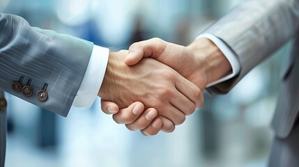 Two individuals engaging in a handshake, symbolizing agreement or partnership.