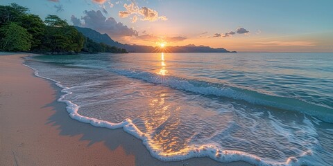 Wall Mural - Beautiful Beach Captured with Nikon AF-S Nikkor 14-24mm: Sunny Summer Day with Natural Light at Sunrise in Ultra High Definition