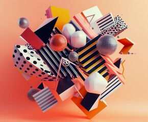 Poster - abstract 3d creation of geometric shapes: modern design with clean lines and vibrant colors in a 6:5