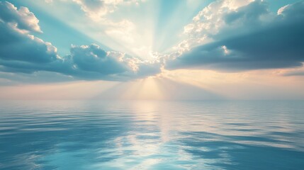 Poster - A serene seascape with a soft light shining through clouds, creating a sense of peace, tranquility, and hope. The image symbolizes the beauty of nature, the power of light, and the potential for new b