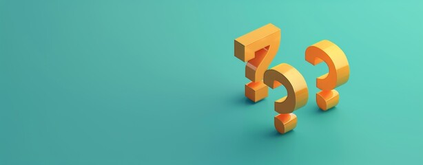 Poster - 3D Isometric Orange Question Marks: Minimalist Teal Background, Modern Design, Stylish Graphic Elements, High-Resolution