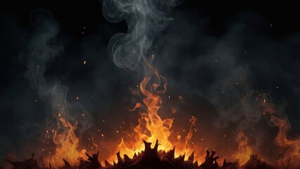 Wall Mural - halloween background with house fire burning in the forest