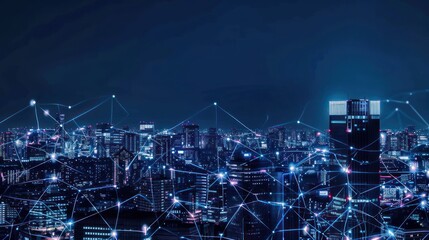 Wall Mural - Night Cityscape with Network Connections